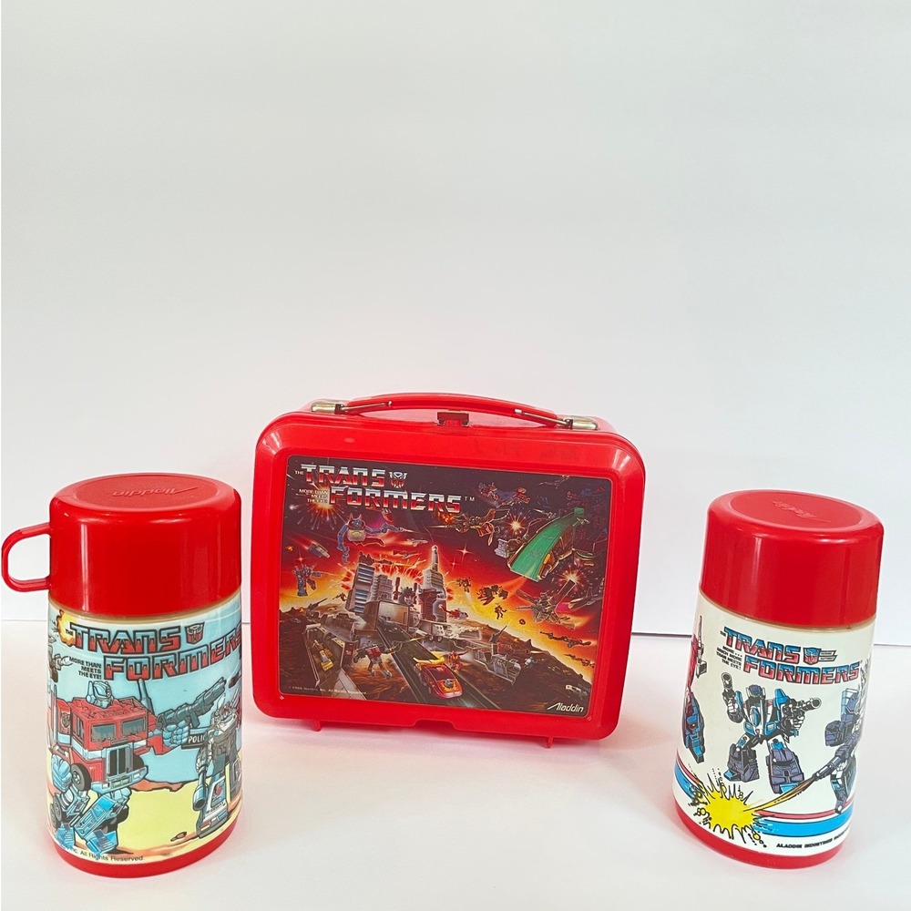 Vintage 1986 Transformers Aladdin Lunch Box with Two Thermoses